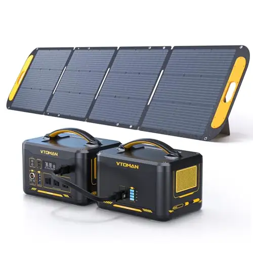 VTOMAN 便携式发电机套装, 配有额外电池和220W太阳能电池板