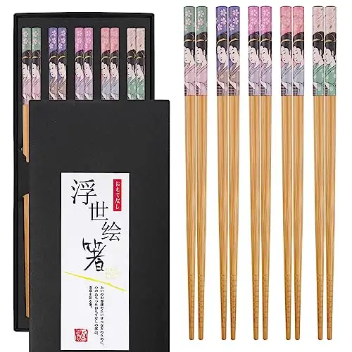 手工日本天然木制筷子,5 对,日本女士