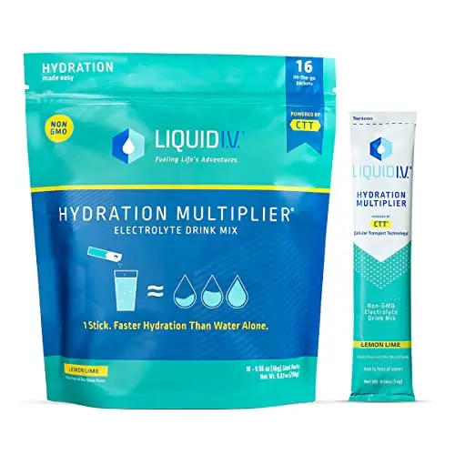Liquid I.V. Hydration Multiplier - Lemon Lime - Hydration Powder Packets | Electrolyte Powder Drink Mix | Easy Open Single-Serving Sticks | Non-GMO | 1 Pack (16 Servings)