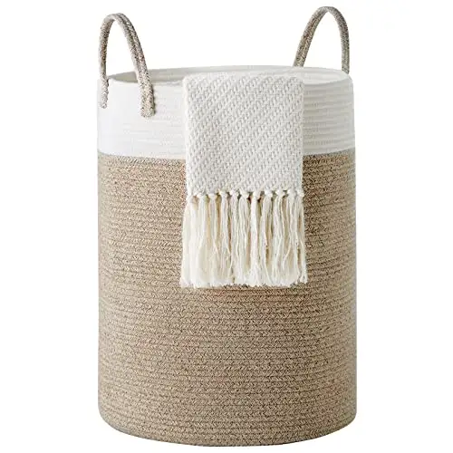 天然棉绳可折叠洗衣篮,58L-棕色