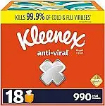 18-Boxes 55-Ct Kleenex Anti-Viral Facial Tissues