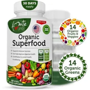 Amate Life Organic Superfood Green Fruits and Veggies 60-Tablet Supplement